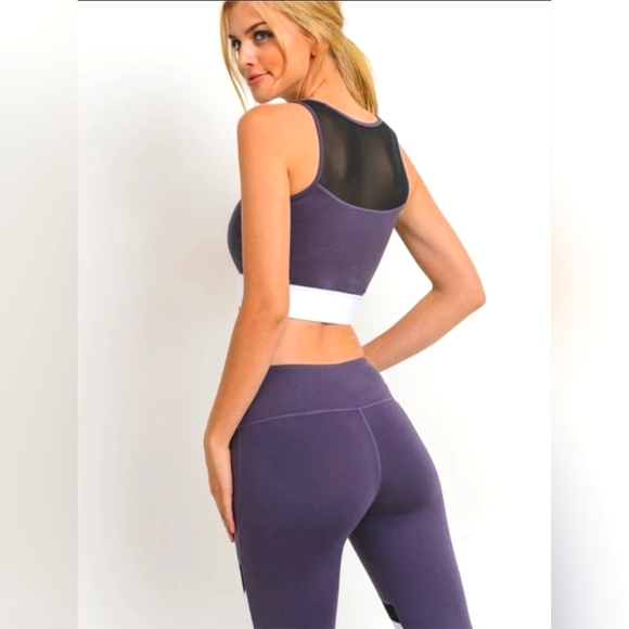 SET OF TWO WORK HARD PLAY HARD Sports Bras Dark Violet and Green - Picture 5 of 10